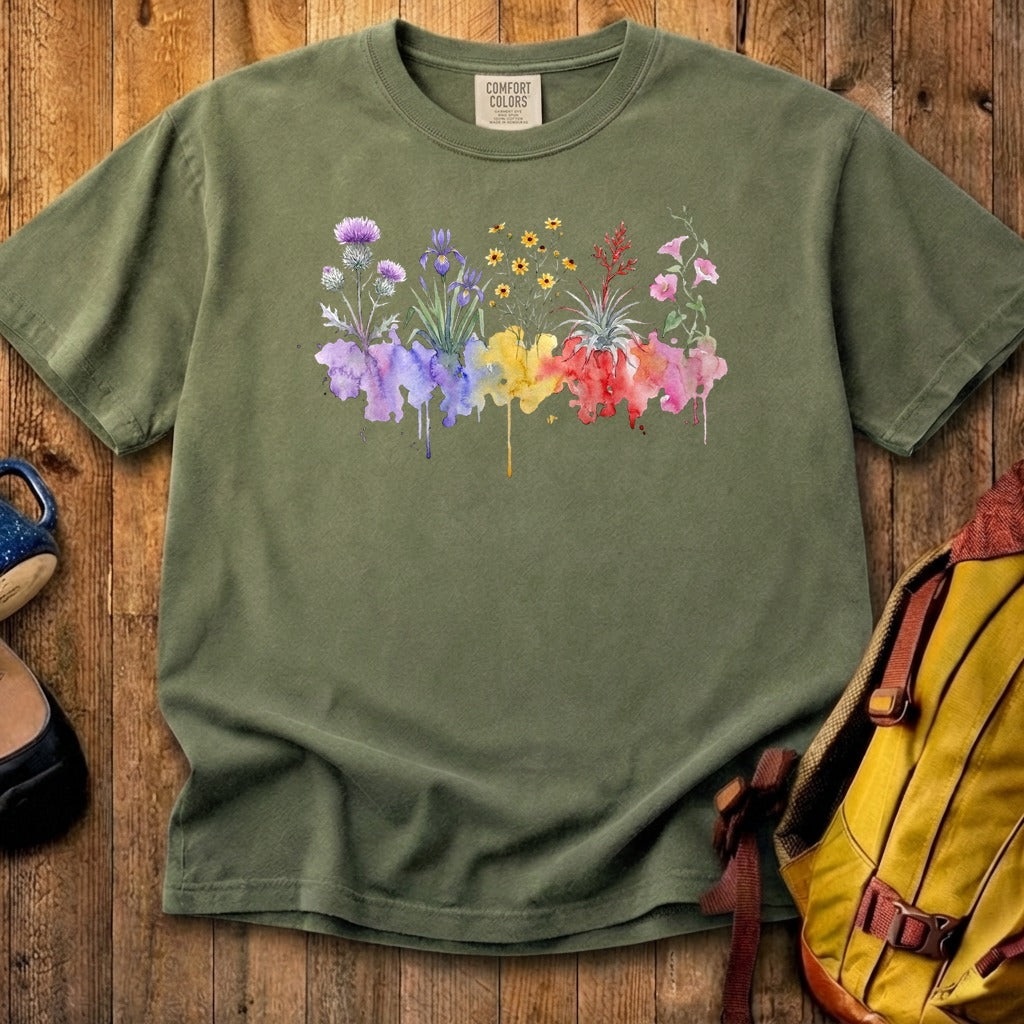 Watercolor Everglades Wildflowers Cotton T-Shirt