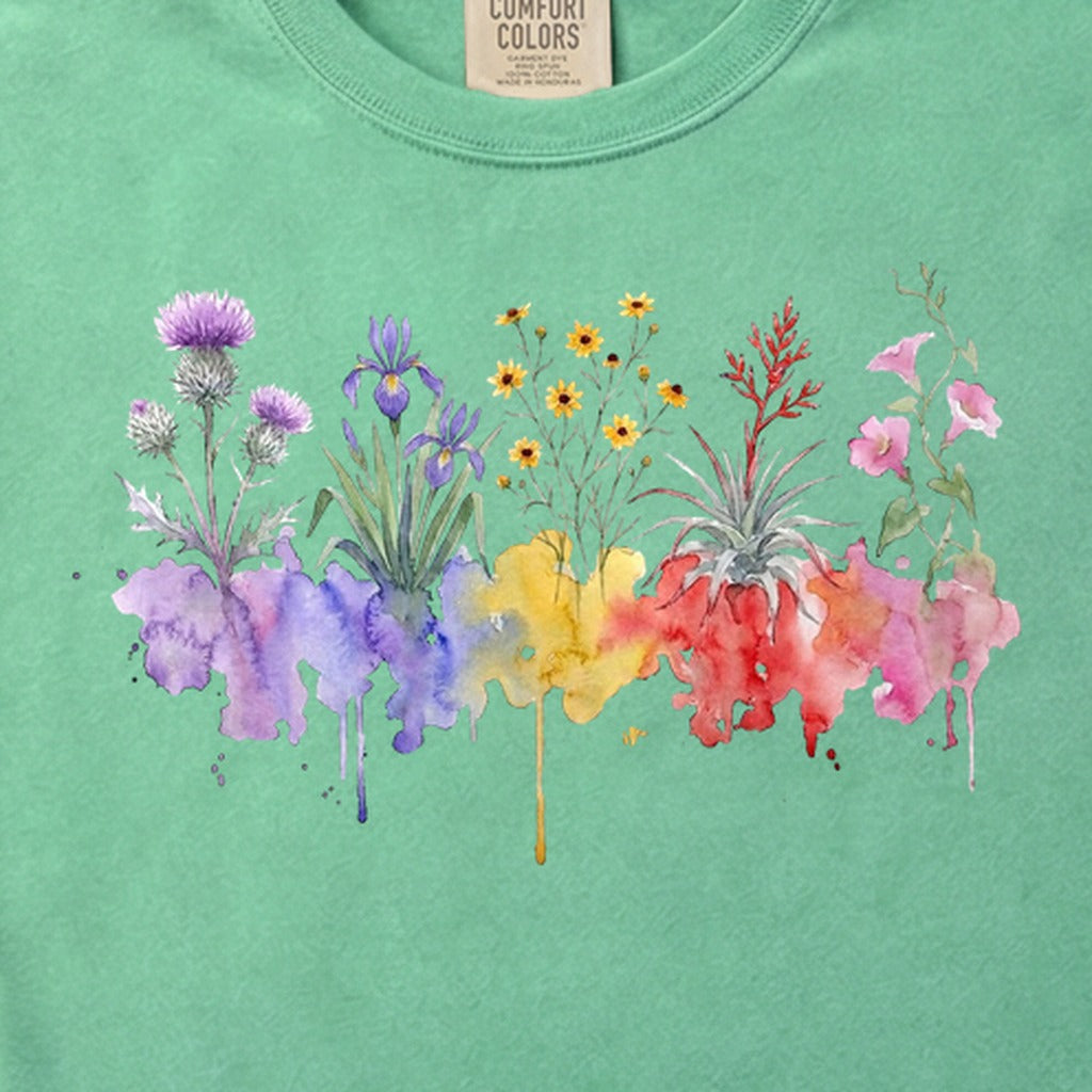Watercolor Everglades Wildflowers Cotton T-Shirt