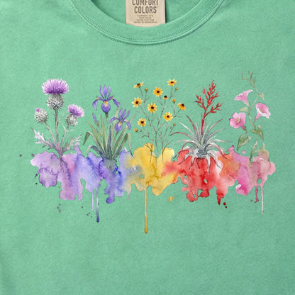 Watercolor Everglades Wildflowers Cotton T-Shirt