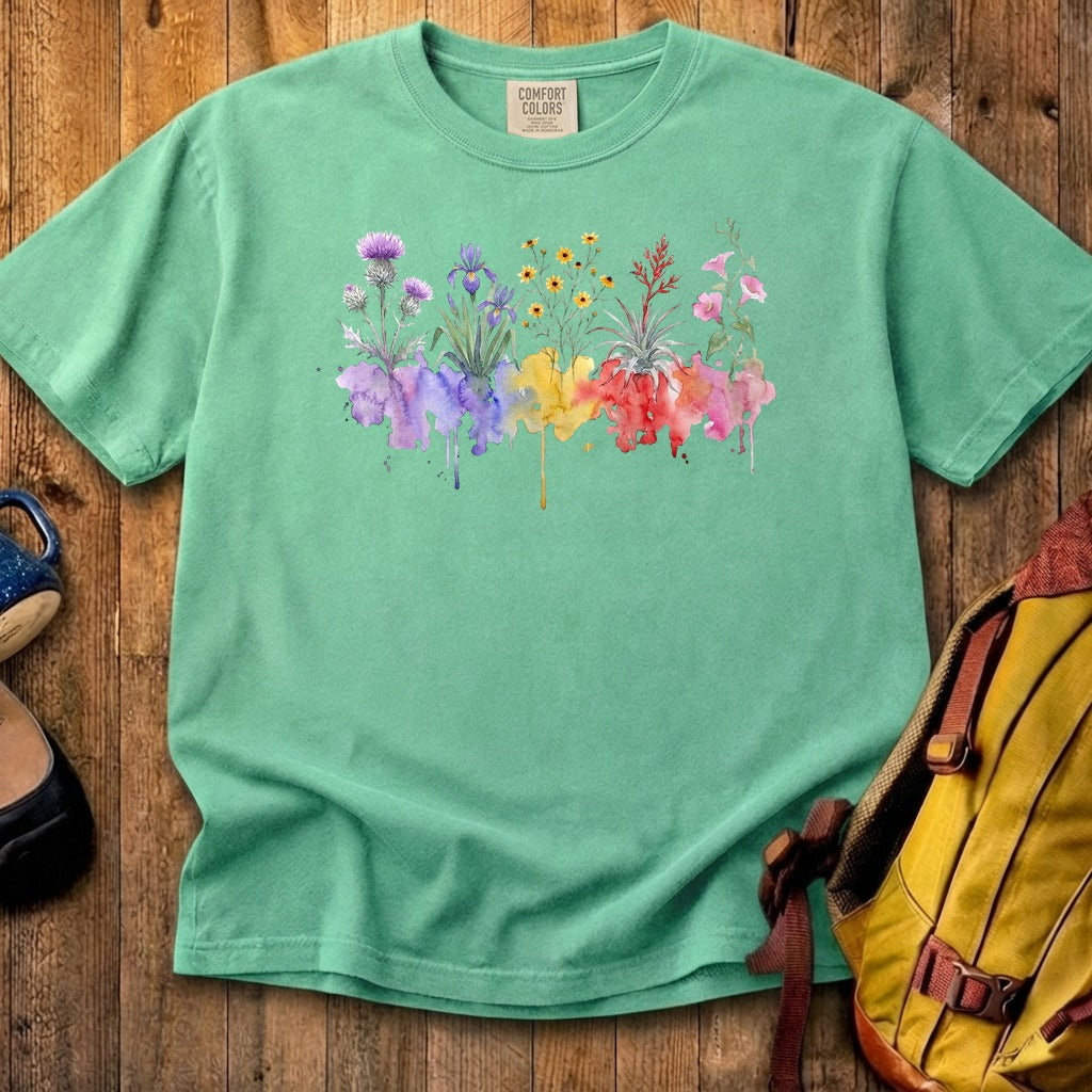 Watercolor Everglades Wildflowers Cotton T-Shirt