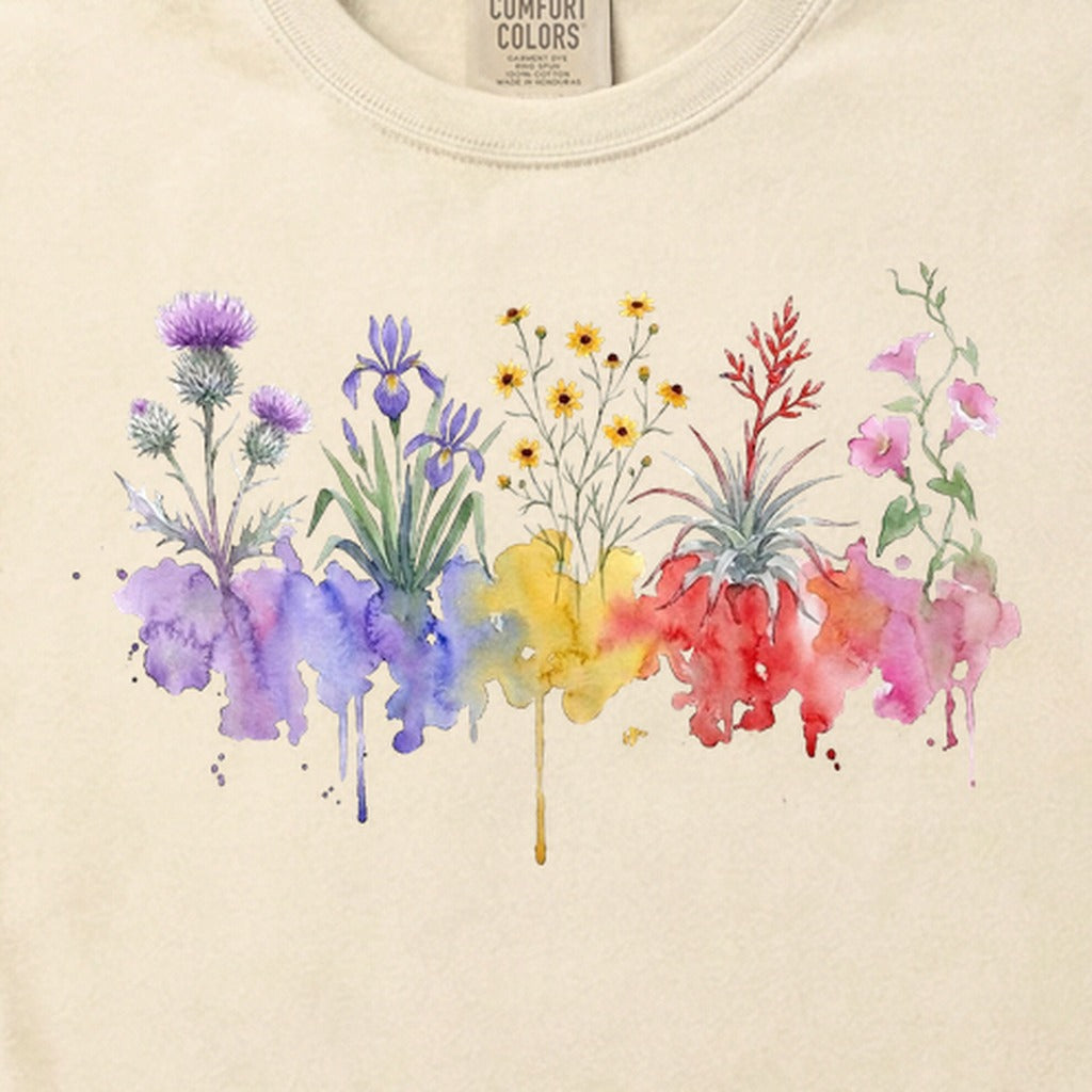 Watercolor Everglades Wildflowers Cotton T-Shirt