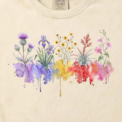 Watercolor Everglades Wildflowers Cotton T-Shirt