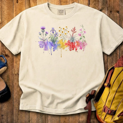 Watercolor Everglades Wildflowers Cotton T-Shirt