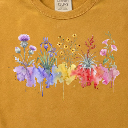 Watercolor Everglades Wildflowers Cotton T-Shirt
