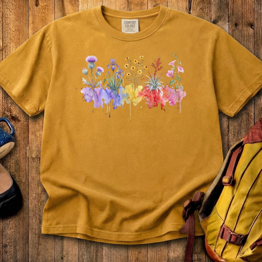 Watercolor Everglades Wildflowers Cotton T-Shirt