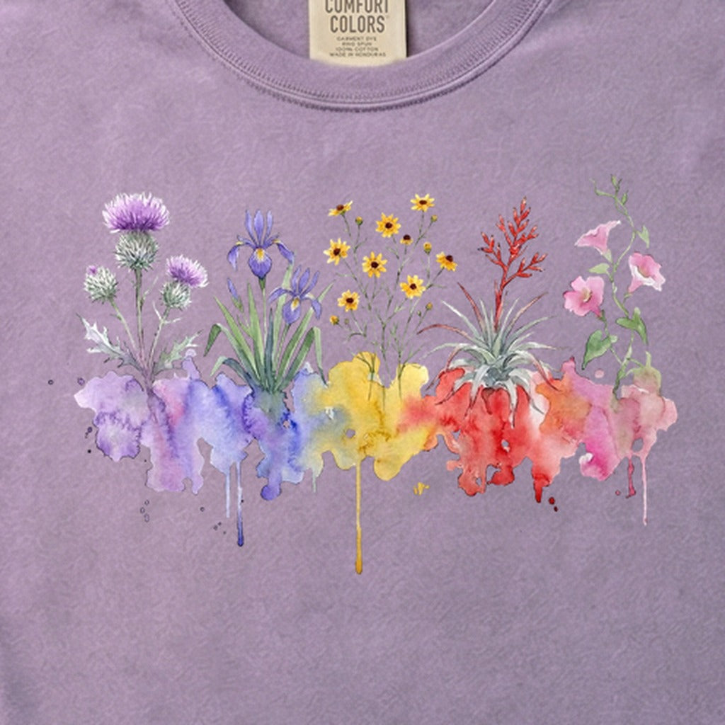 Watercolor Everglades Wildflowers Cotton T-Shirt