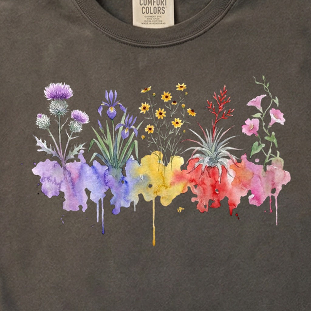 Watercolor Everglades Wildflowers Cotton T-Shirt