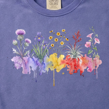 Watercolor Everglades Wildflowers Cotton T-Shirt