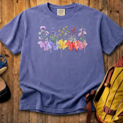 Watercolor Everglades Wildflowers Cotton T-Shirt