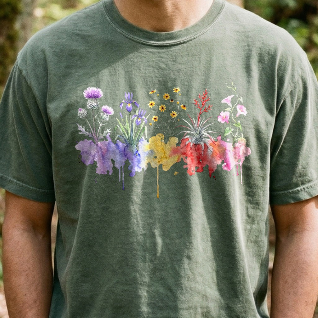 Watercolor Everglades Wildflowers Cotton T-Shirt