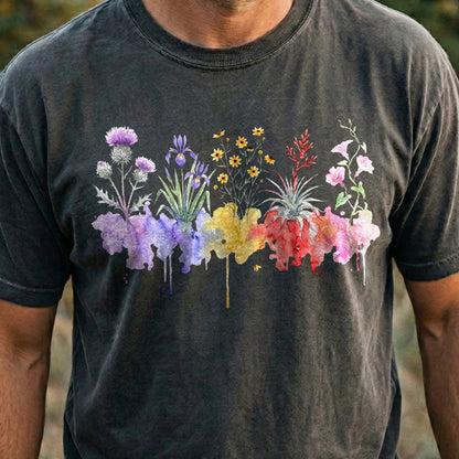 Watercolor Everglades Wildflowers Cotton T-Shirt