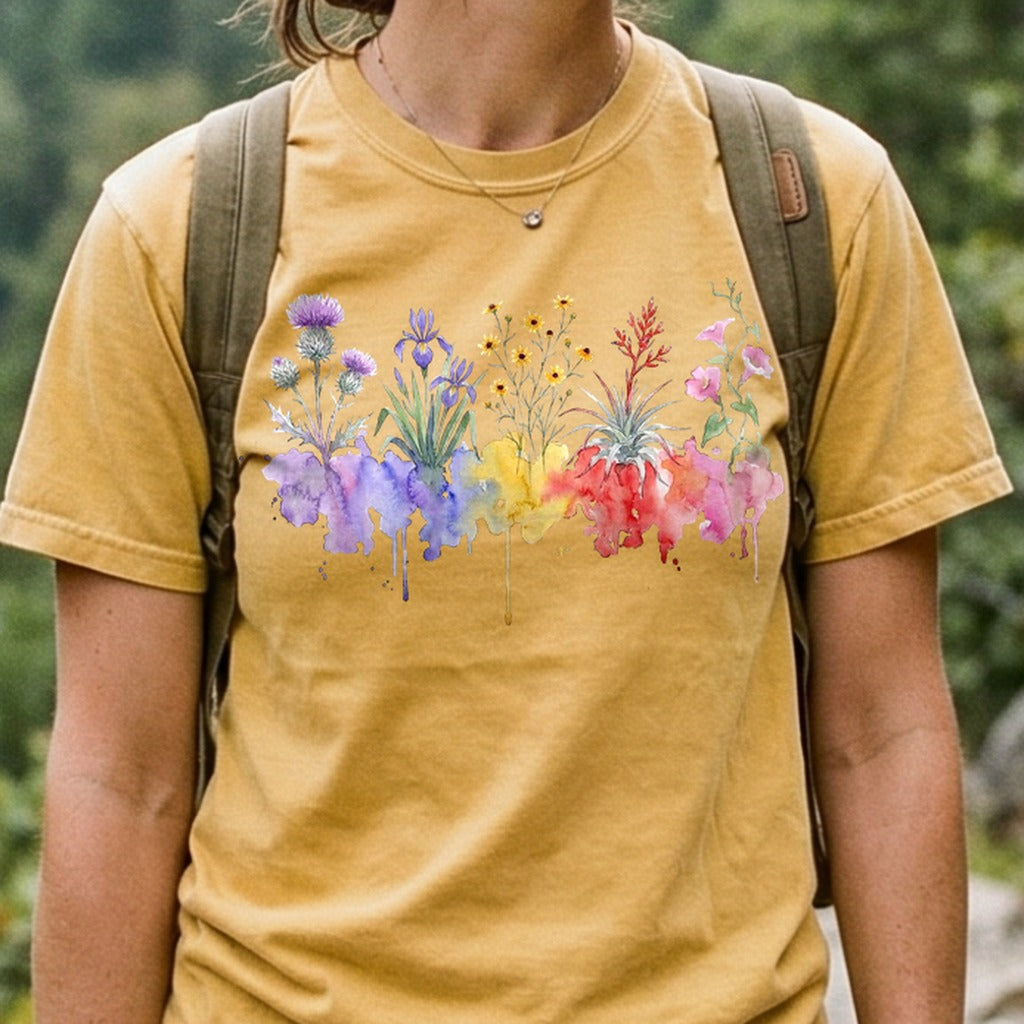 Watercolor Everglades Wildflowers Cotton T-Shirt