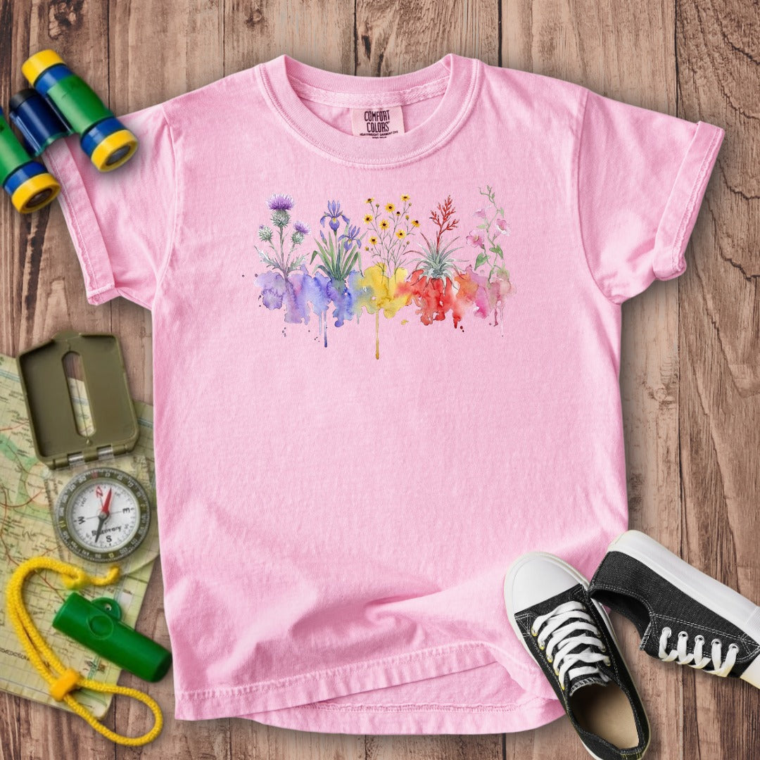 Watercolor Everglades Wildflowers Kids Cotton T-Shirt
