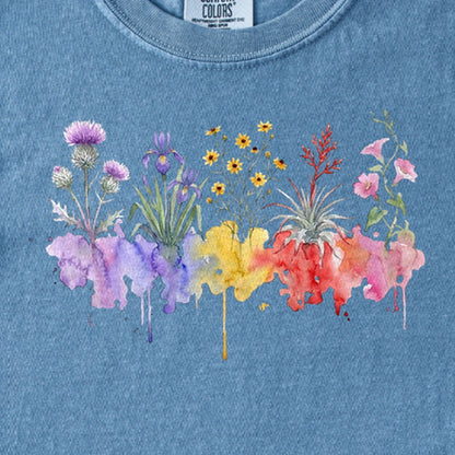 Watercolor Everglades Wildflowers Kids Cotton T-Shirt