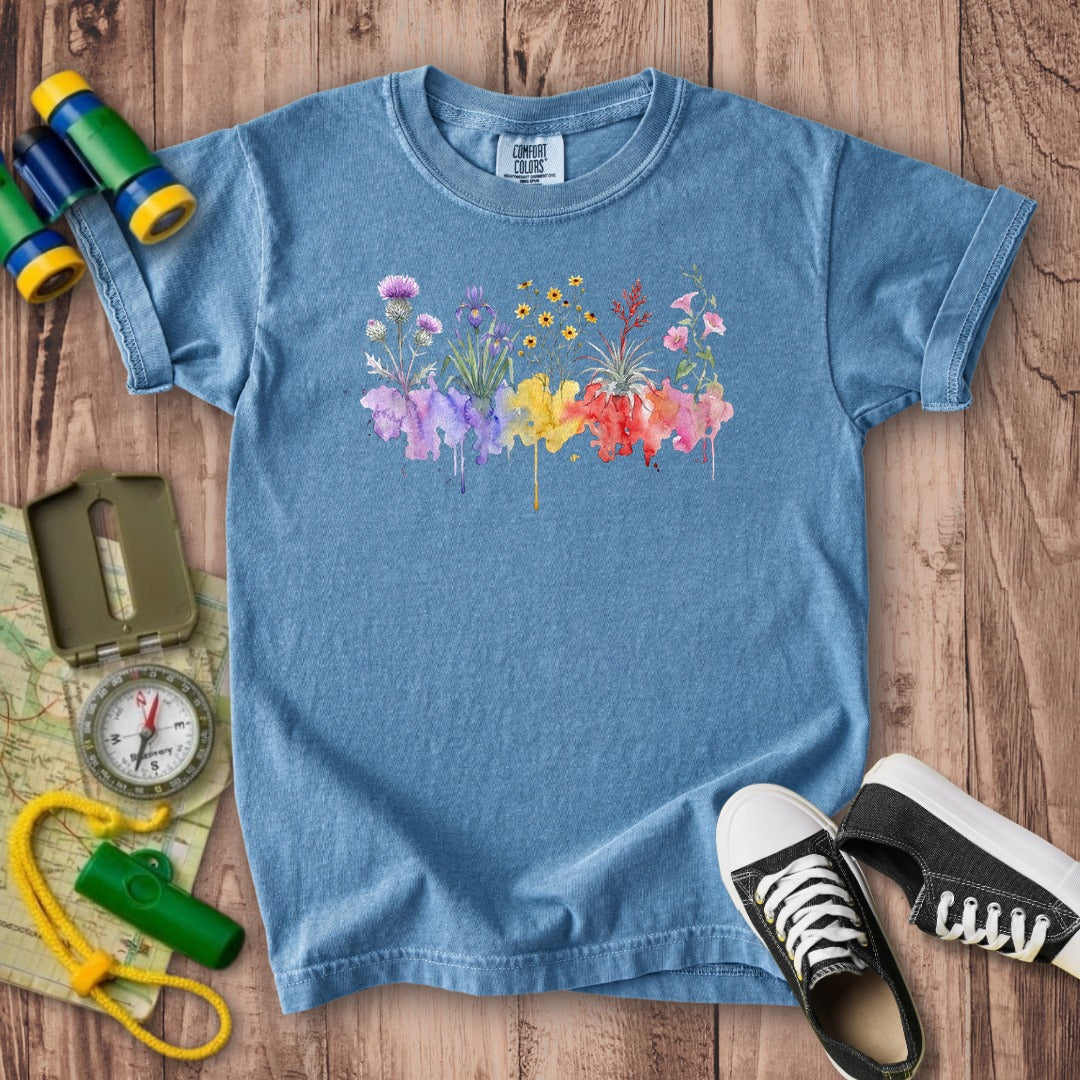 Watercolor Everglades Wildflowers Kids Cotton T-Shirt