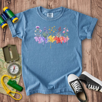 Watercolor Everglades Wildflowers Kids Cotton T-Shirt