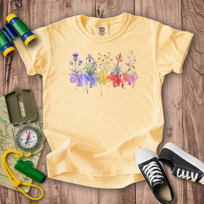 Watercolor Everglades Wildflowers Kids Cotton T-Shirt