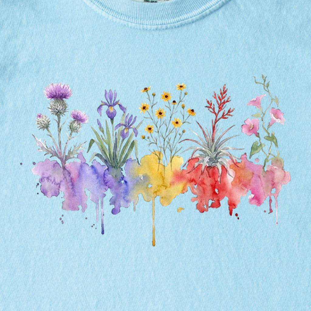 Watercolor Everglades Wildflowers Kids Cotton T-Shirt