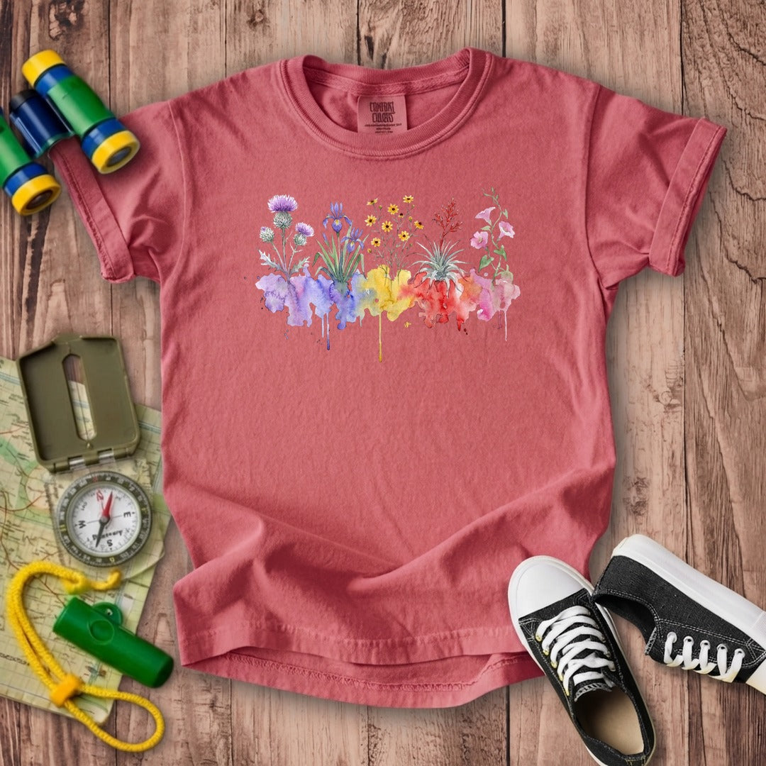 Watercolor Everglades Wildflowers Kids Cotton T-Shirt