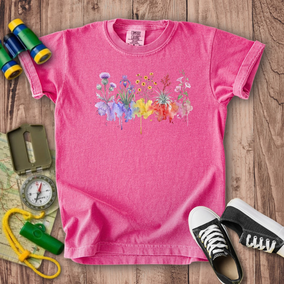 Watercolor Everglades Wildflowers Kids Cotton T-Shirt