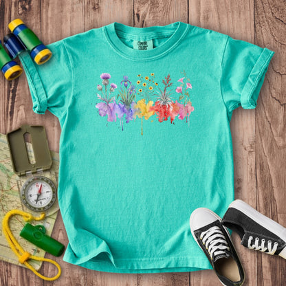 Watercolor Everglades Wildflowers Kids Cotton T-Shirt
