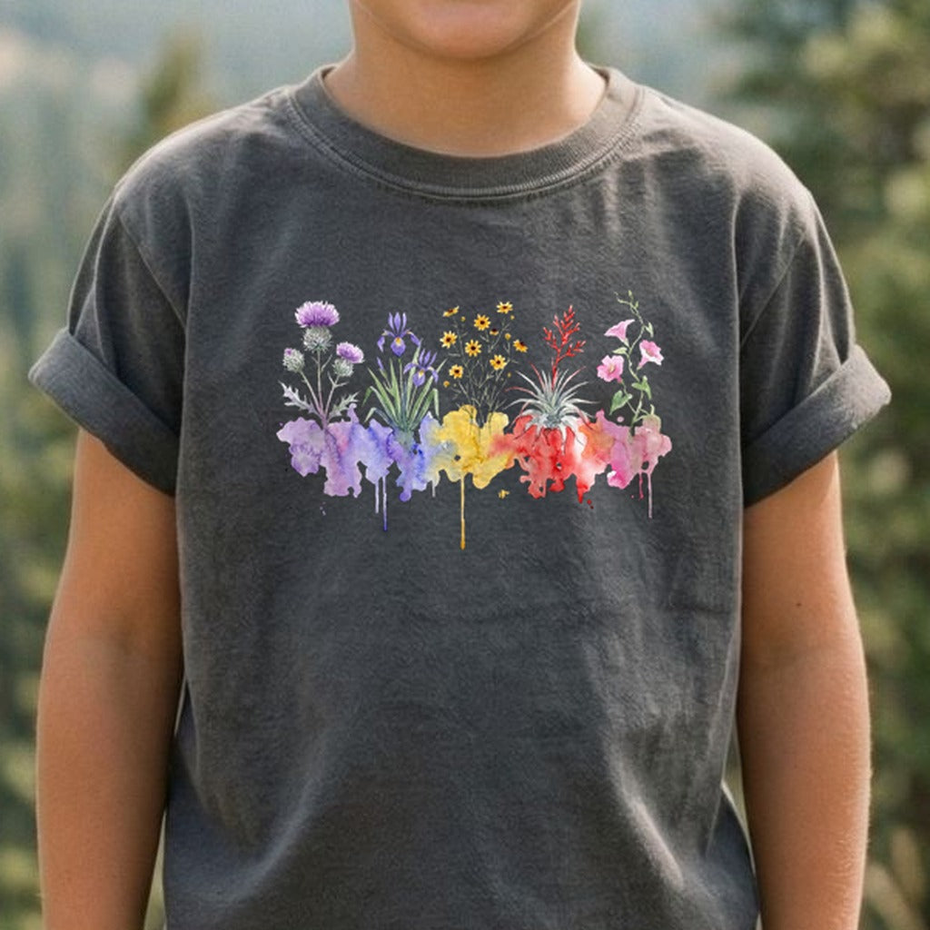 Watercolor Everglades Wildflowers Kids Cotton T-Shirt