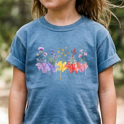 Watercolor Everglades Wildflowers Kids Cotton T-Shirt