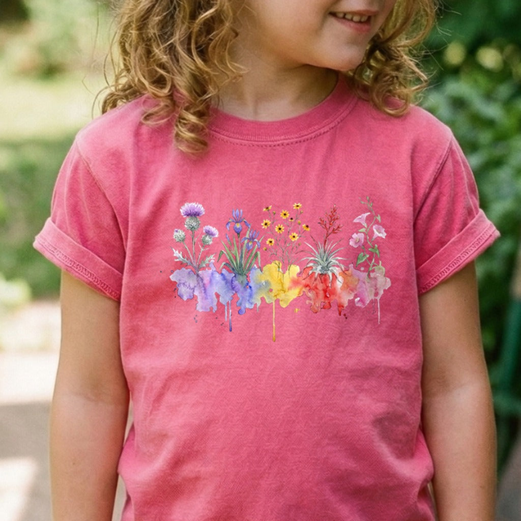 Watercolor Everglades Wildflowers Kids Cotton T-Shirt