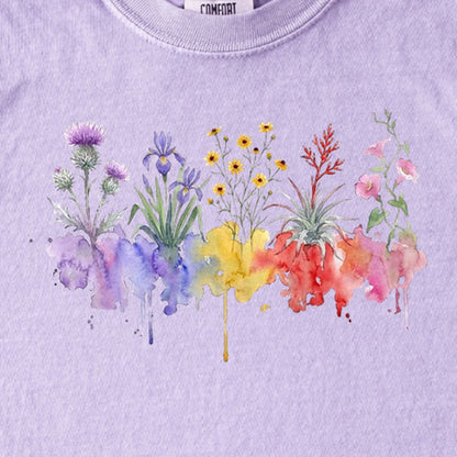 Watercolor Everglades Wildflowers Kids Cotton T-Shirt