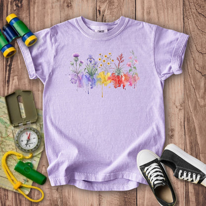 Watercolor Everglades Wildflowers Kids Cotton T-Shirt
