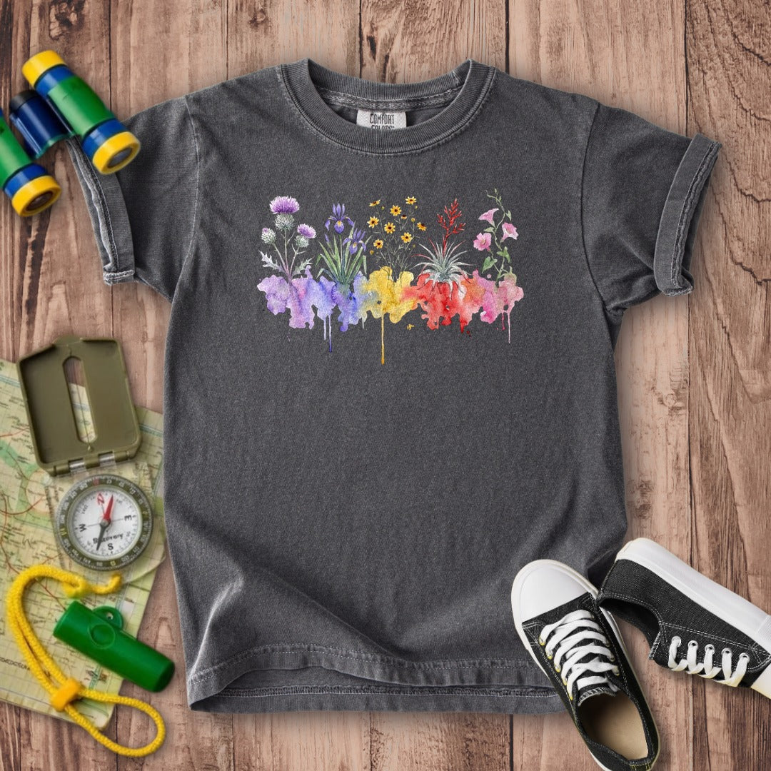 Watercolor Everglades Wildflowers Kids Cotton T-Shirt