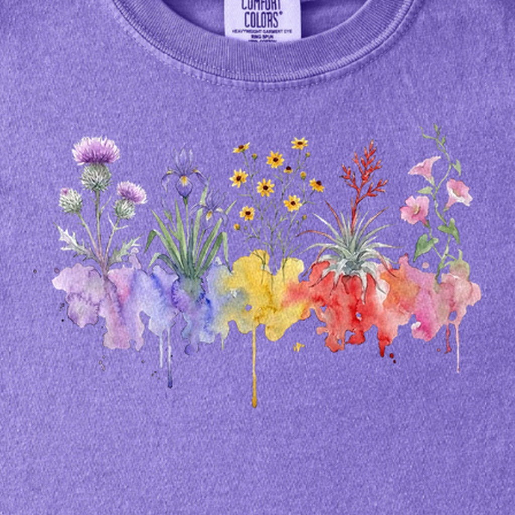 Watercolor Everglades Wildflowers Kids Cotton T-Shirt