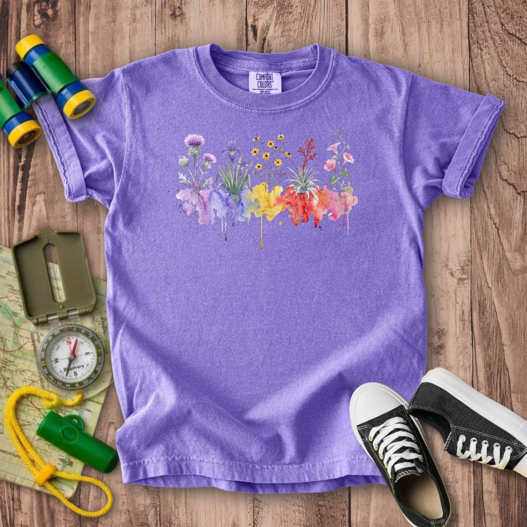Watercolor Everglades Wildflowers Kids Cotton T-Shirt