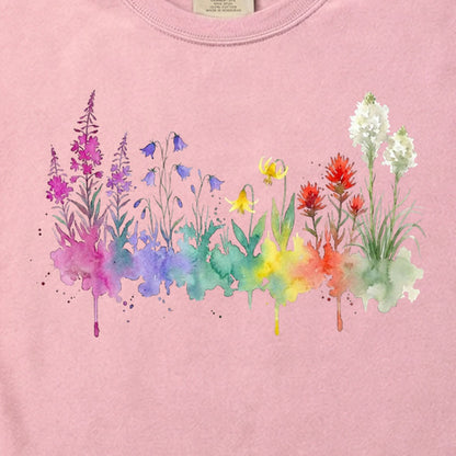 Watercolor Glacier Wildflowers Cotton T-Shirt