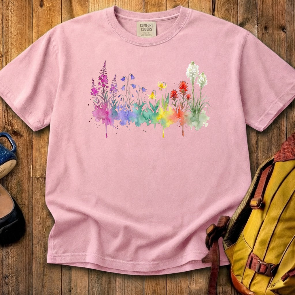 Watercolor Glacier Wildflowers Cotton T-Shirt