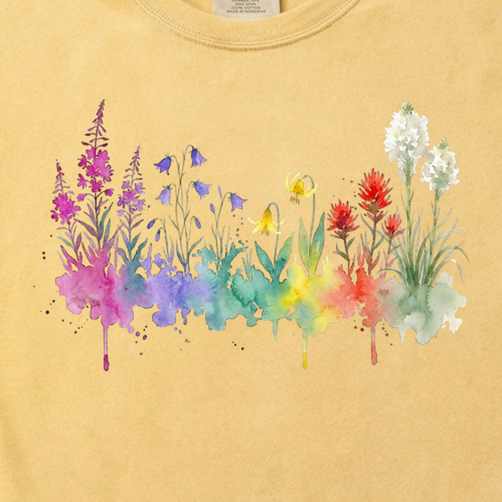 Watercolor Glacier Wildflowers Cotton T-Shirt