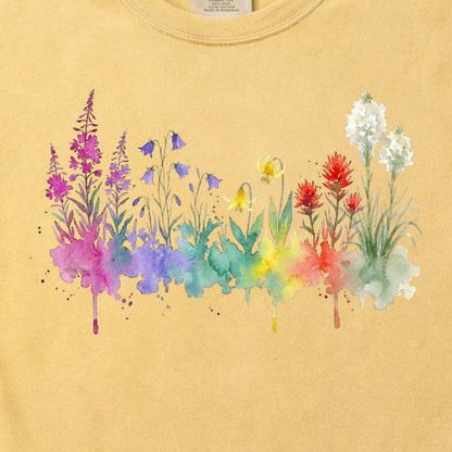 Watercolor Glacier Wildflowers Cotton T-Shirt