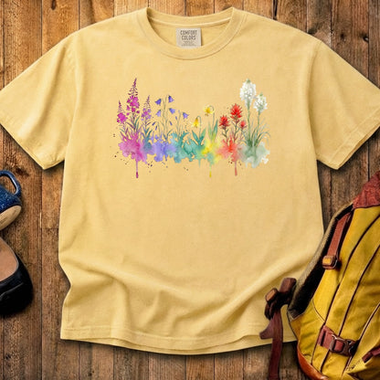 Watercolor Glacier Wildflowers Cotton T-Shirt