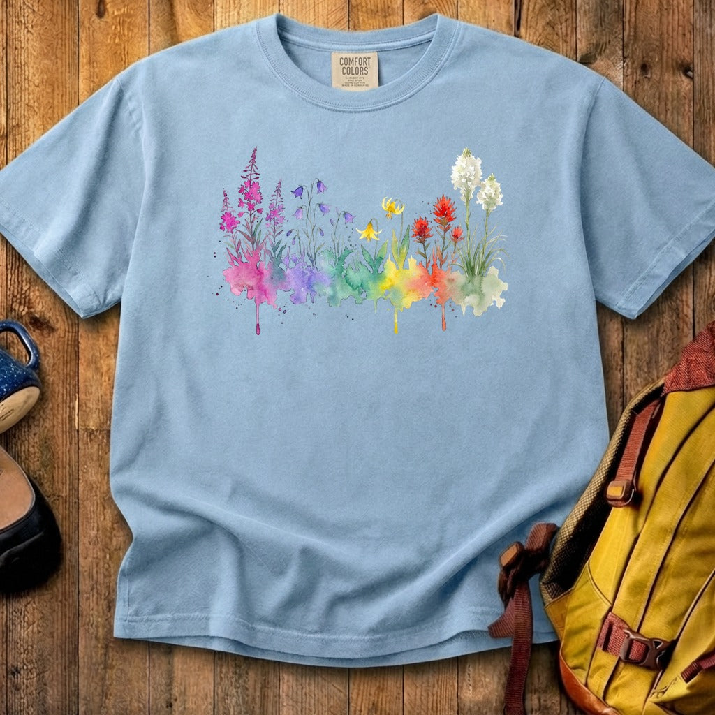 Watercolor Glacier Wildflowers Cotton T-Shirt