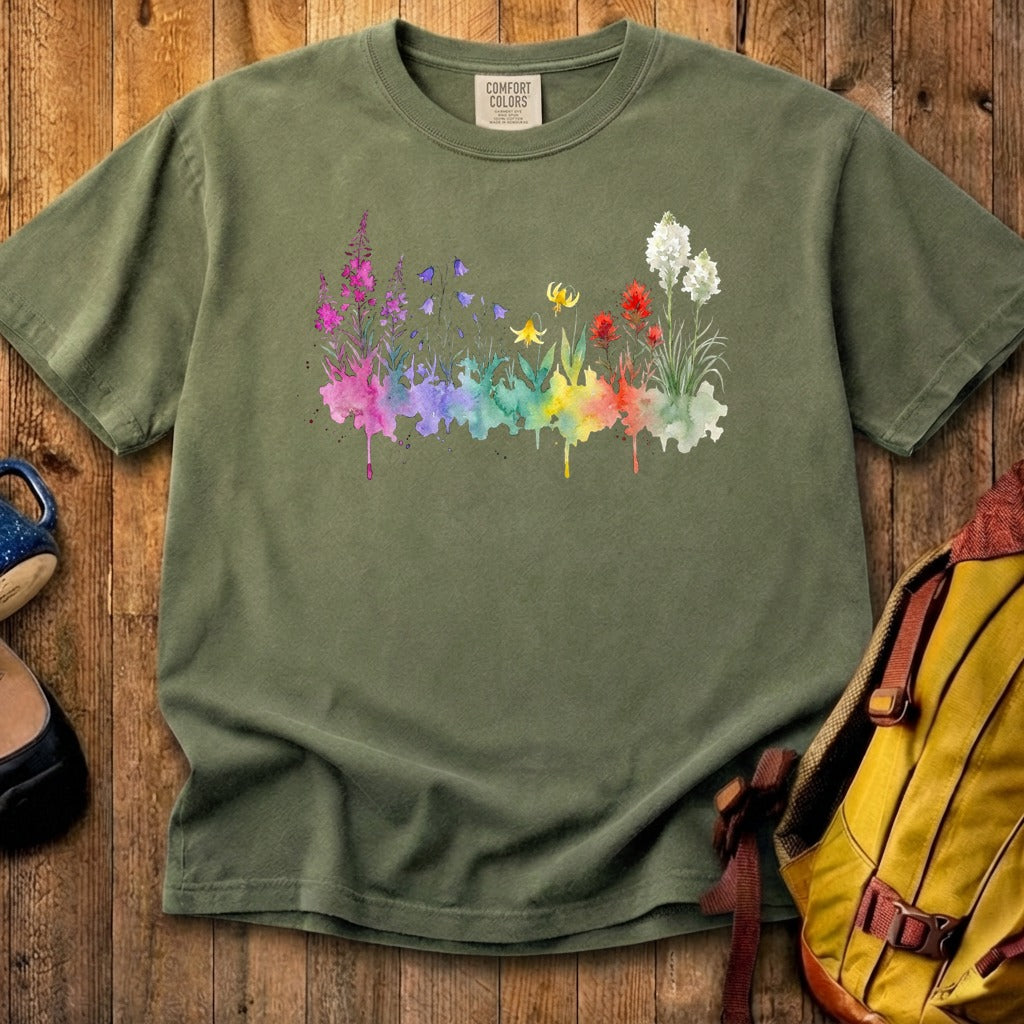 Watercolor Glacier Wildflowers Cotton T-Shirt