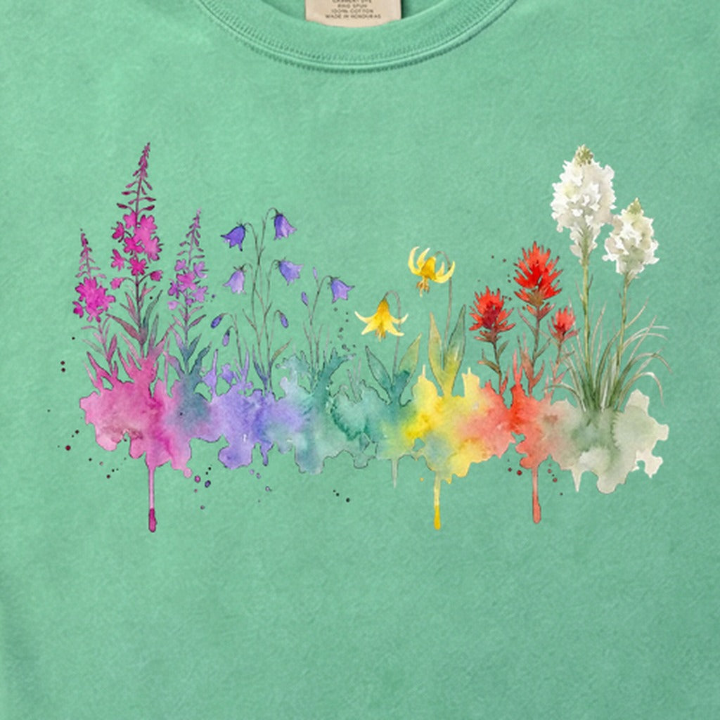 Watercolor Glacier Wildflowers Cotton T-Shirt