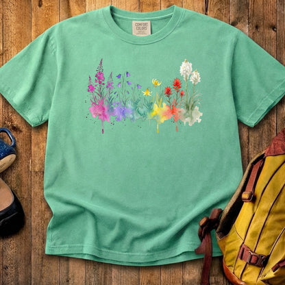 Watercolor Glacier Wildflowers Cotton T-Shirt