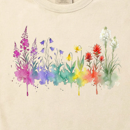 Watercolor Glacier Wildflowers Cotton T-Shirt