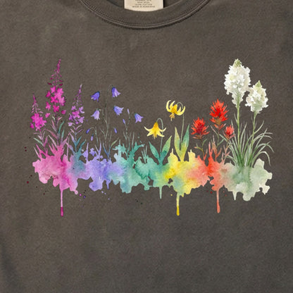Watercolor Glacier Wildflowers Cotton T-Shirt