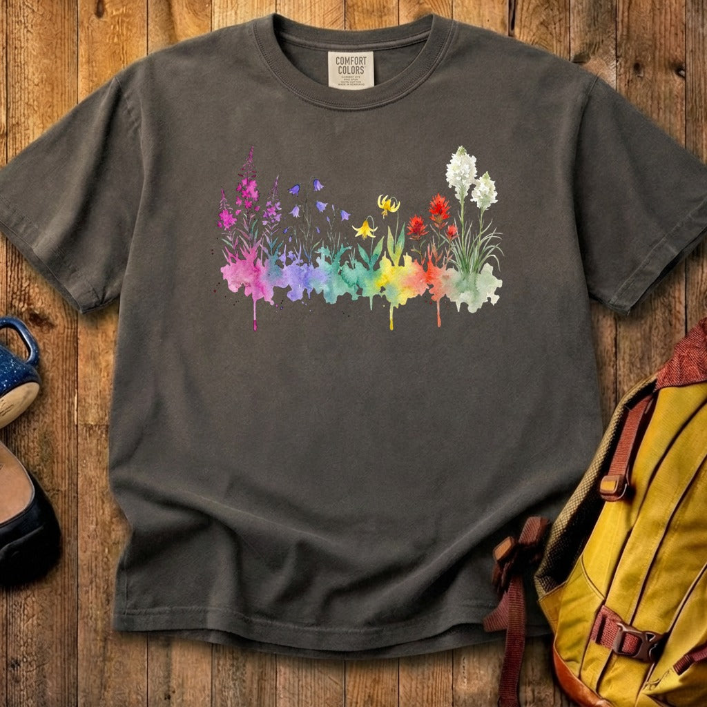 Watercolor Glacier Wildflowers Cotton T-Shirt