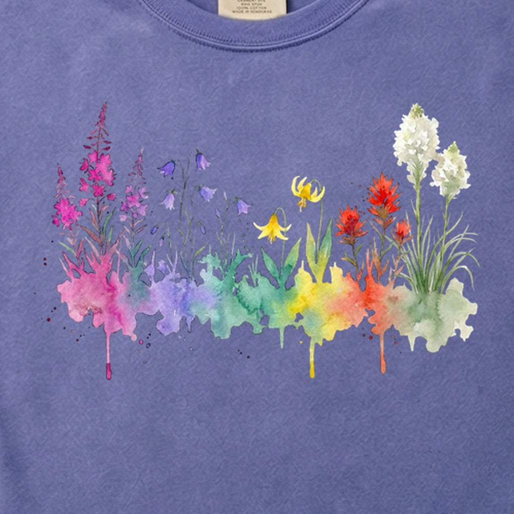 Watercolor Glacier Wildflowers Cotton T-Shirt