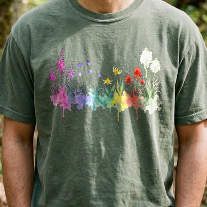 Watercolor Glacier Wildflowers Cotton T-Shirt