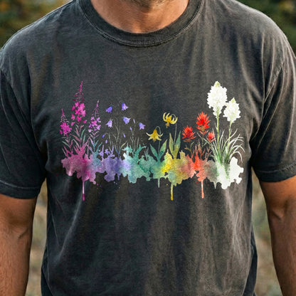 Watercolor Glacier Wildflowers Cotton T-Shirt