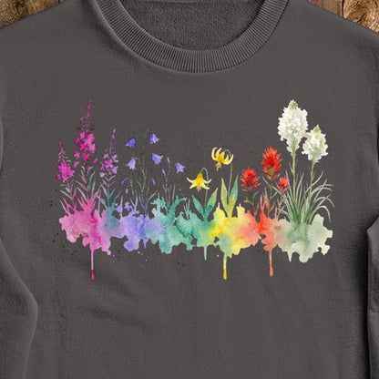 Watercolor Glacier Wildflowers Crewneck Sweatshirt