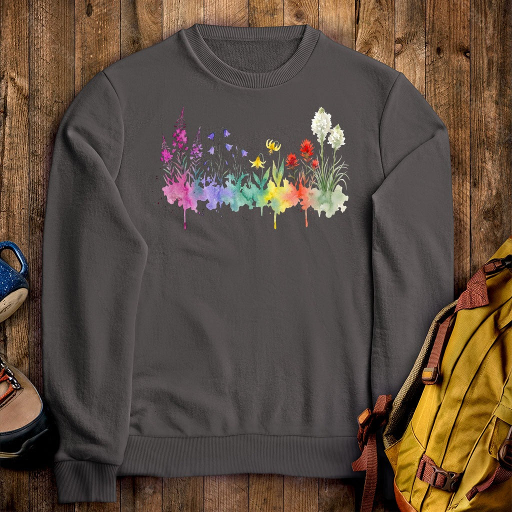 Watercolor Glacier Wildflowers Crewneck Sweatshirt